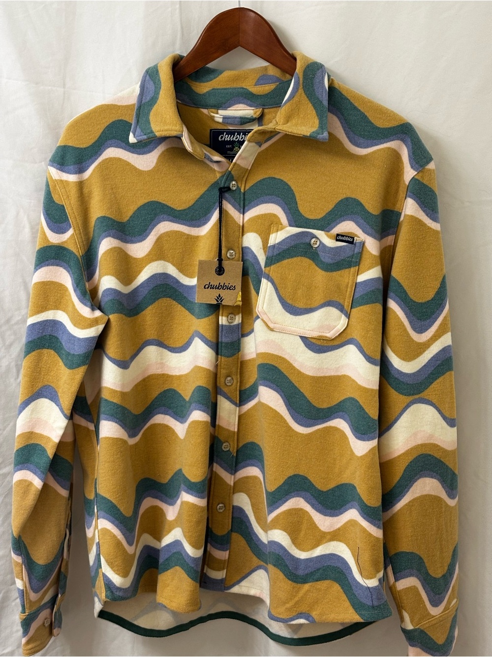chubbies Men's Yellow, Green & Lavender Wave-Print Button-Down Shirt
